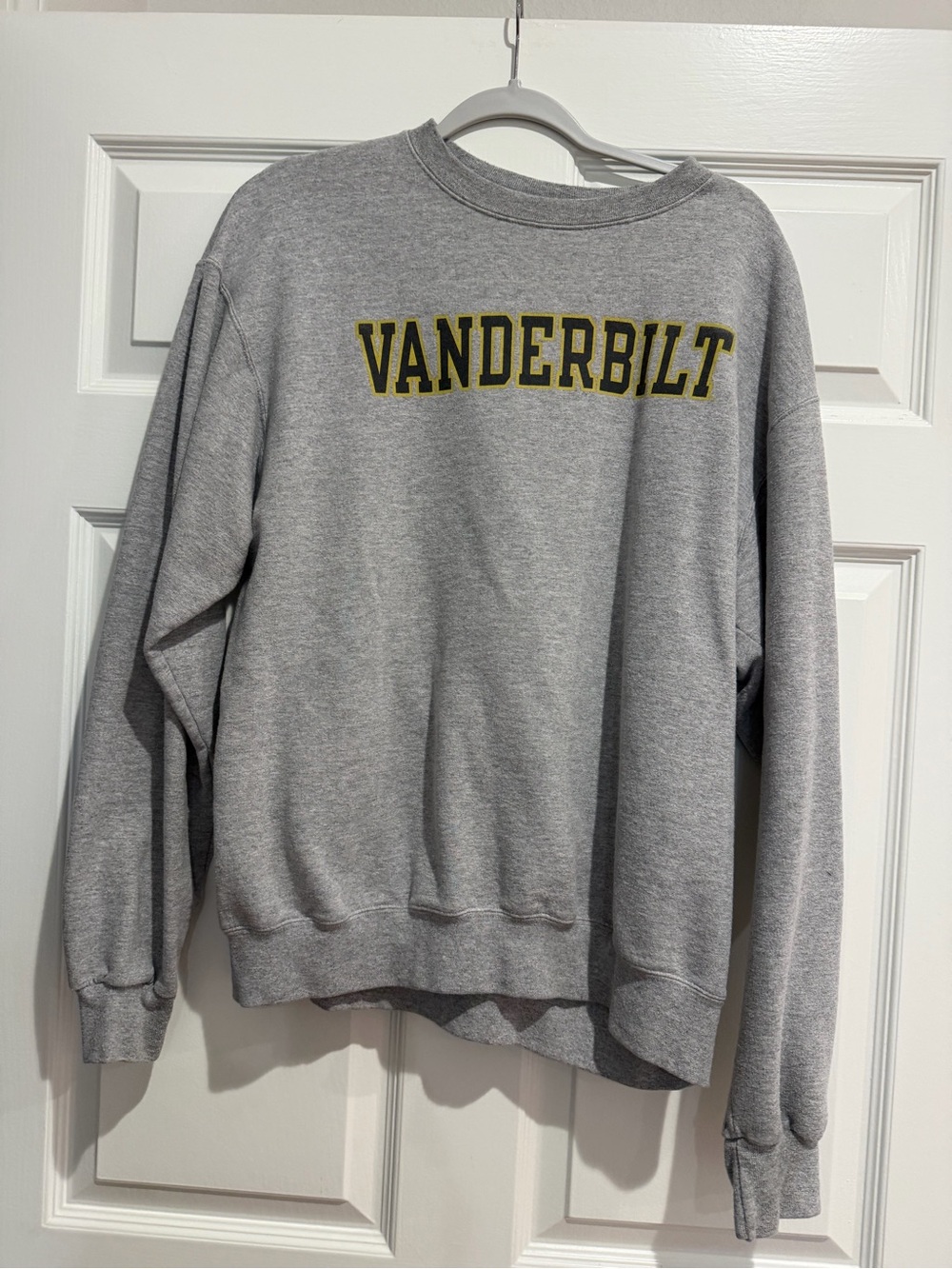 Champion Gray Crewneck with Yellow-Outlined Vanderbilt Logo